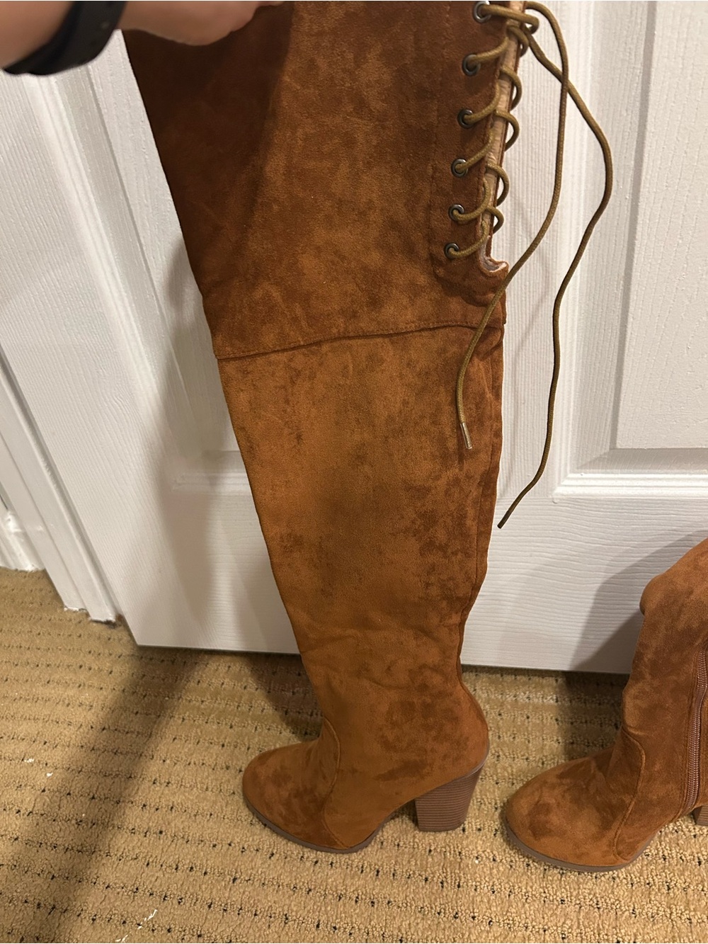 Chase + Chloe Over-the-Knee Lace-Up Suede Boots in Cognac